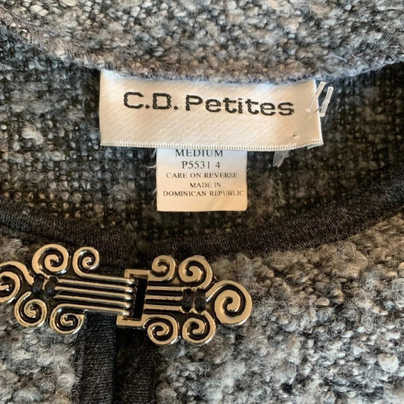 Vintage C.O. Petites Grey Cardigan with built in dark grey Tank, metal clasps - Picture 6 of 7